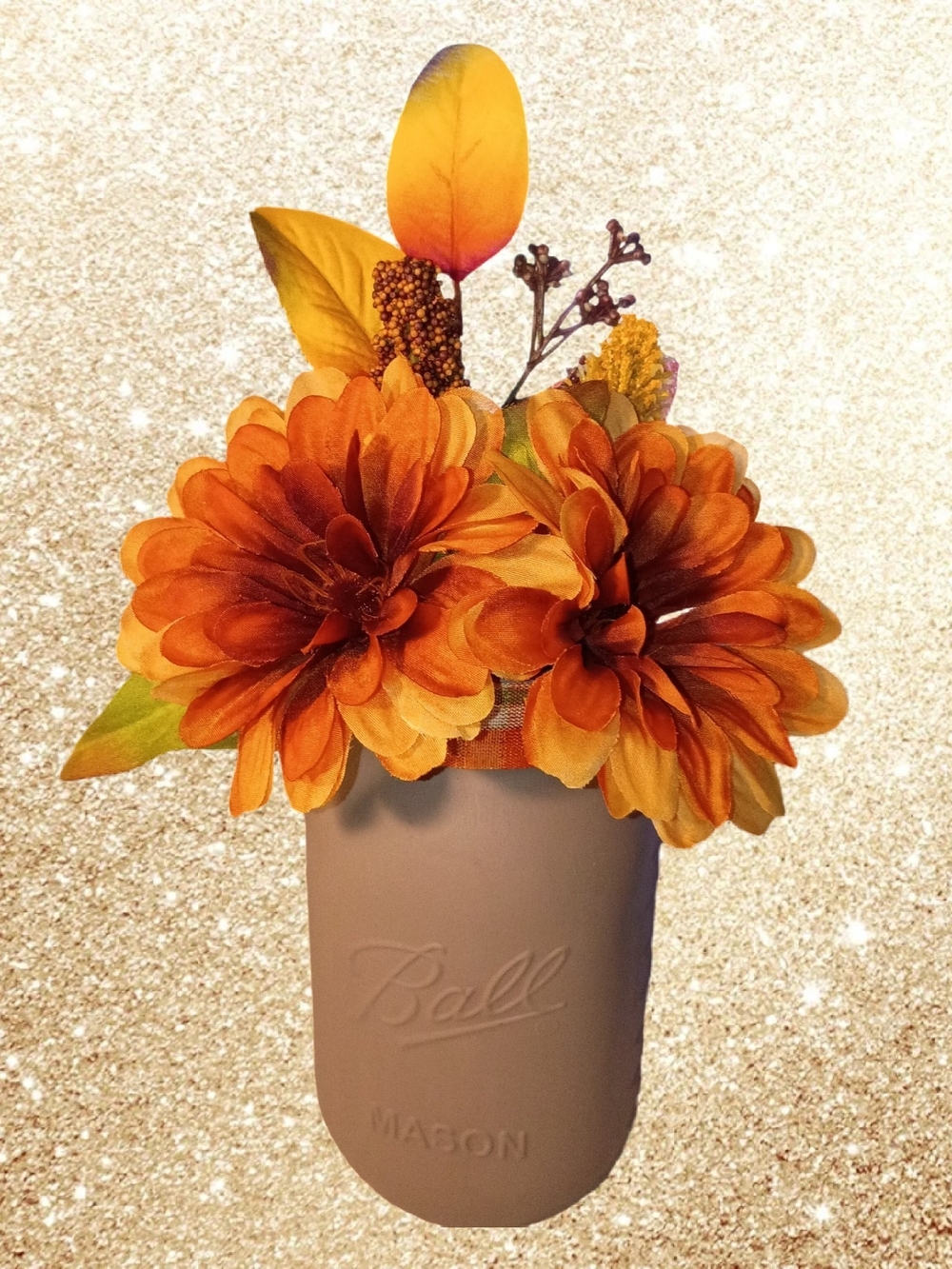 Mason Orange Autumn Floral Arrangement
